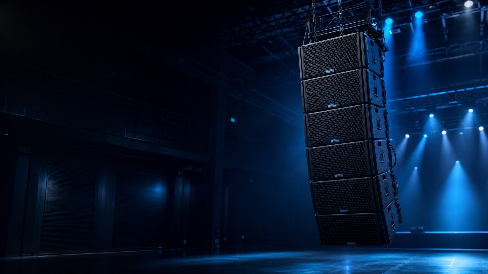 Sistema line array Machine LA 110 instalado em ambiente profissional