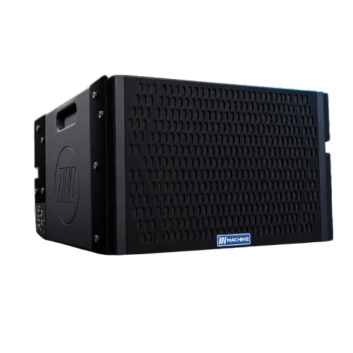 Caixa line array Machine LA 110 com acabamento preto e badge Machine